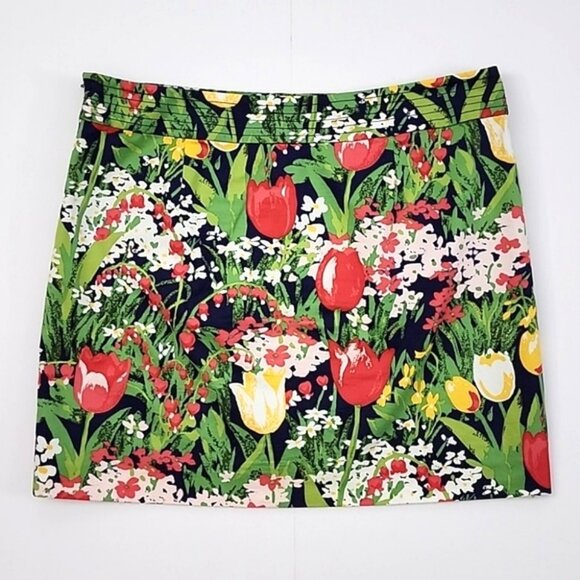 Tory Burch Skirt Multi Color Tulip Print Lined Mini Skirt Front Pockets Size 8 - Picture 4 of 16